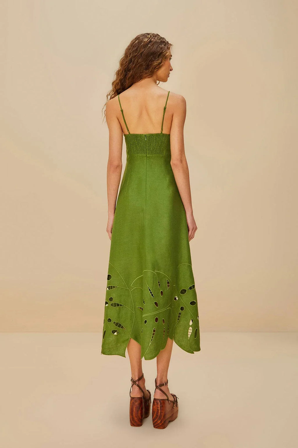 Green Monstera Embroidered Midi Dress