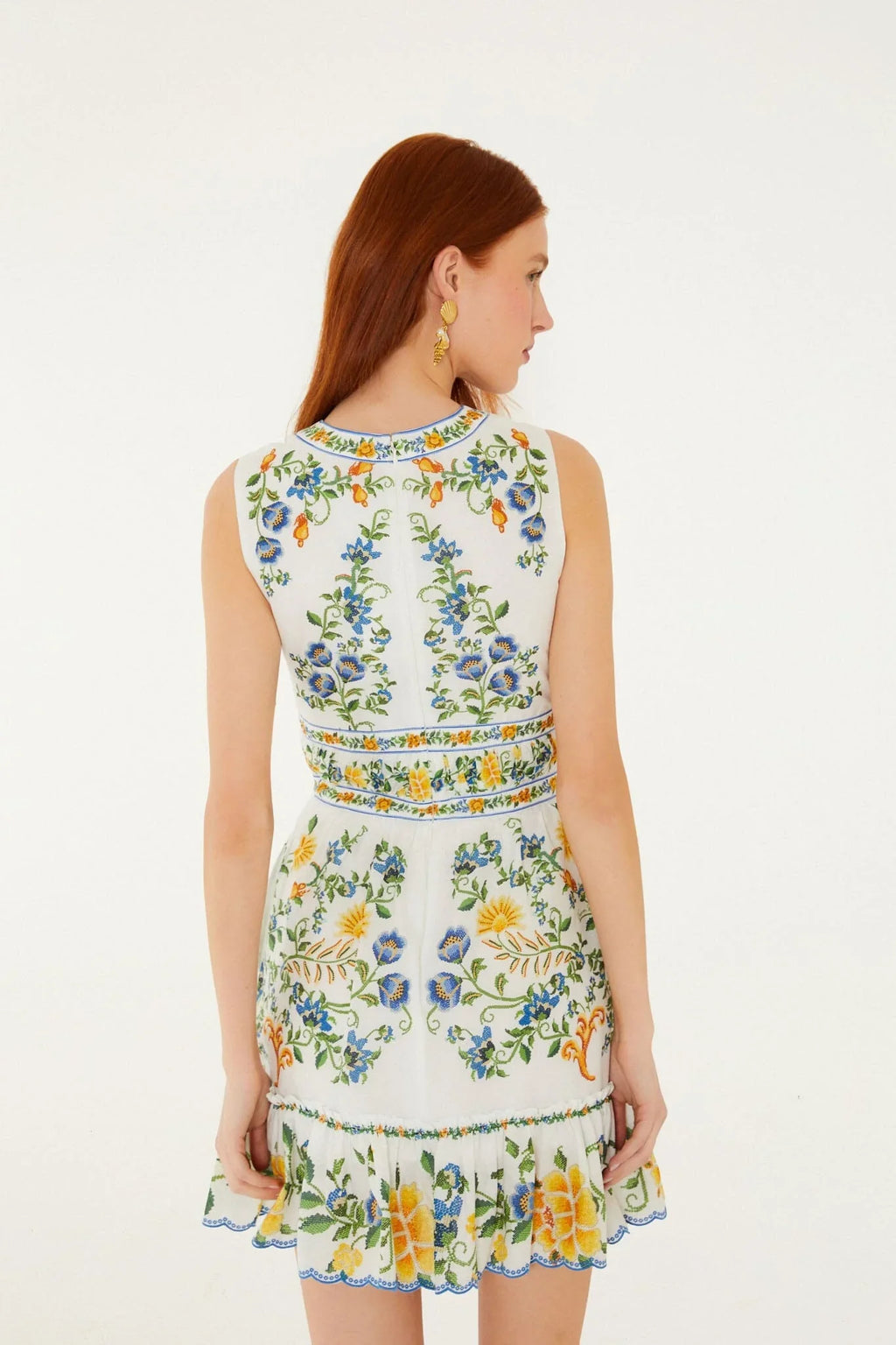 Off-White Emily Floral Tapestry Ruffled Mini Dress