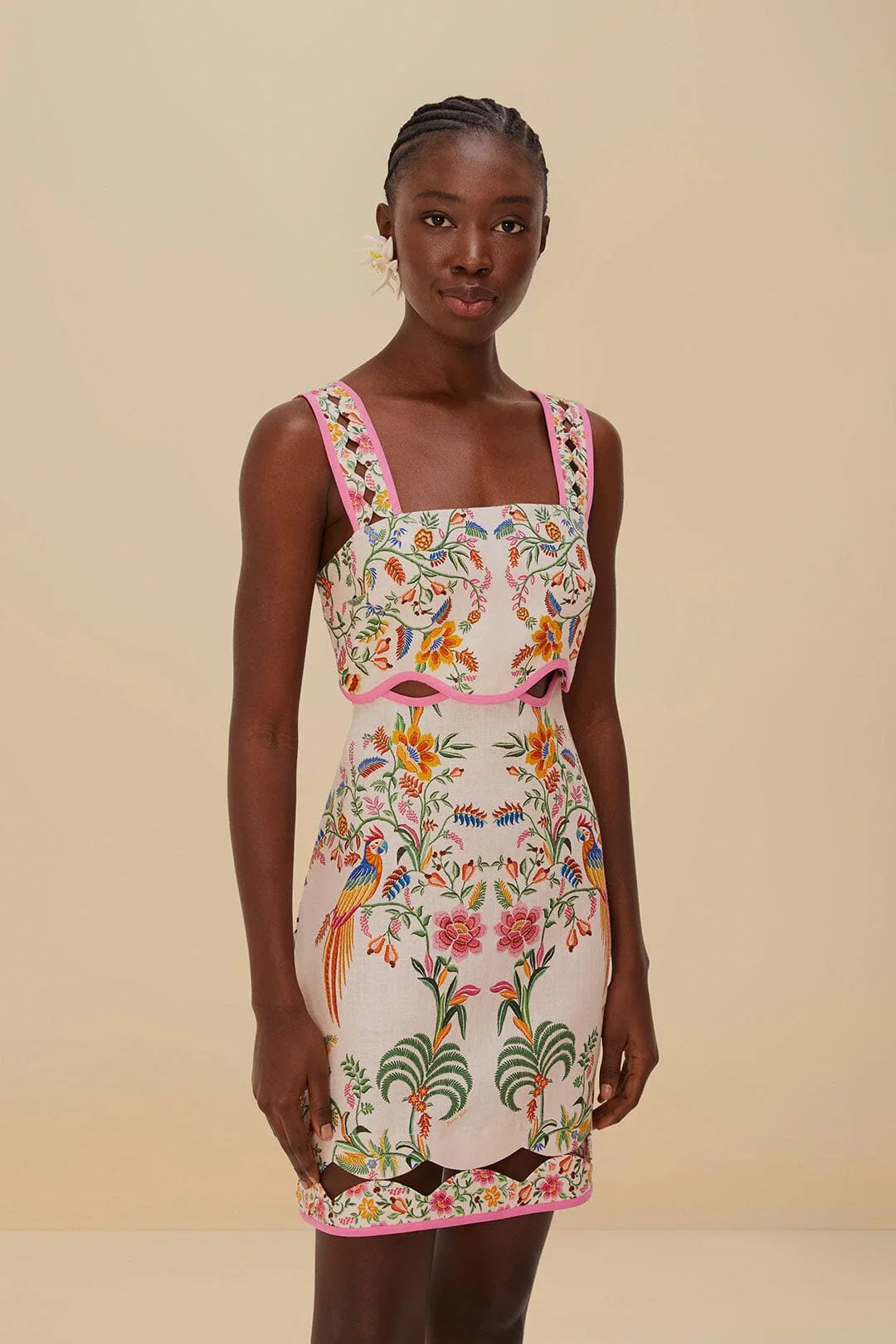 Pink Delicate Forest Euroflax™ Premium Linen Mini Dress