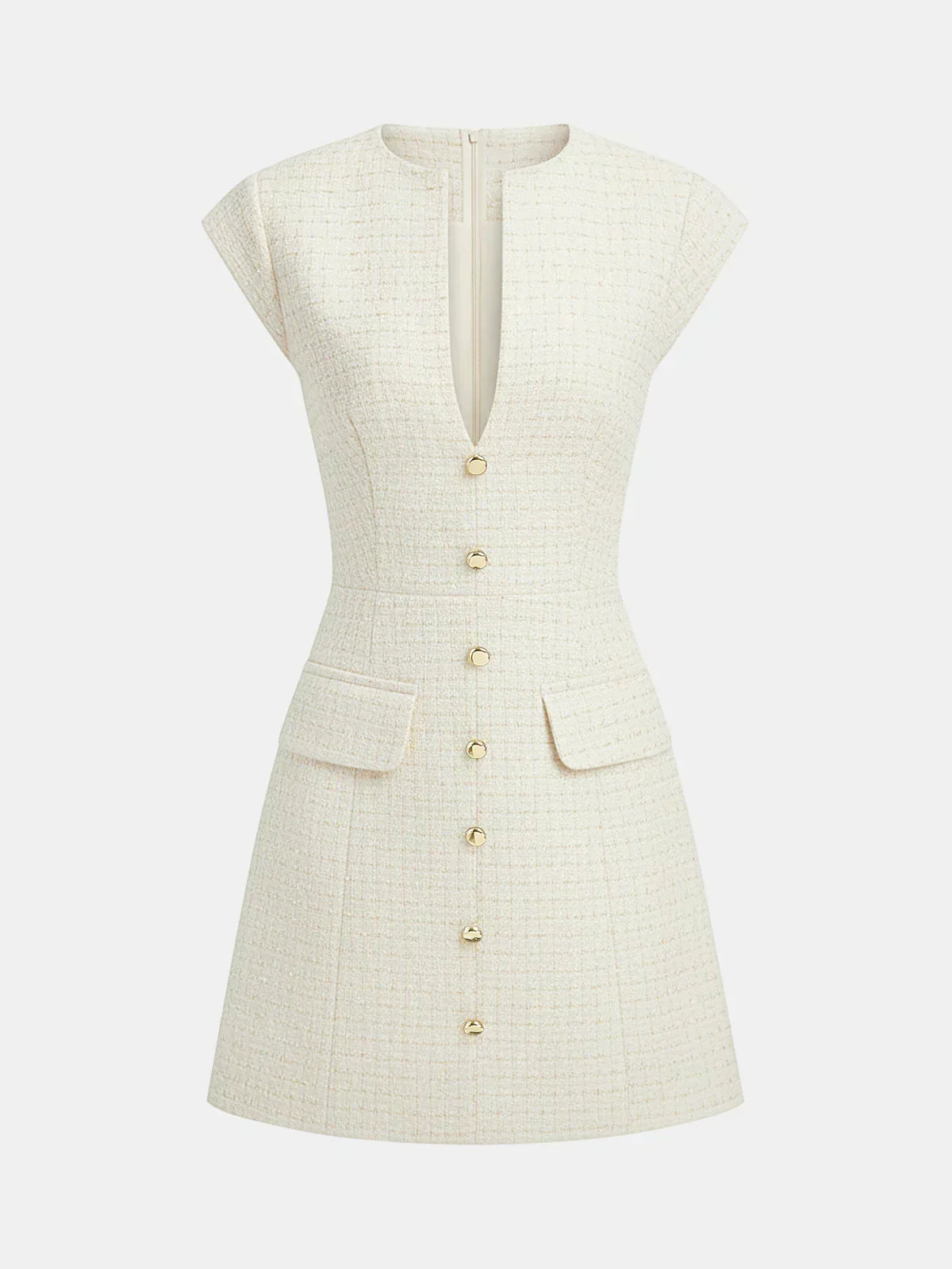 Metal Button Tweed Sleeveless Mini Dress