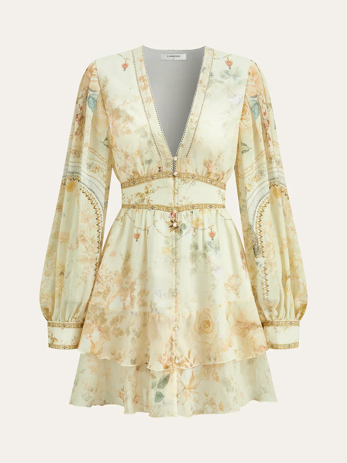 Semi-Sheer Chiffon Floral Printed Ruffled Mini Dress