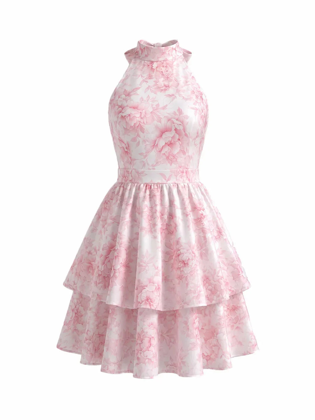 Floral Halterneck Back Bow Mini Dress