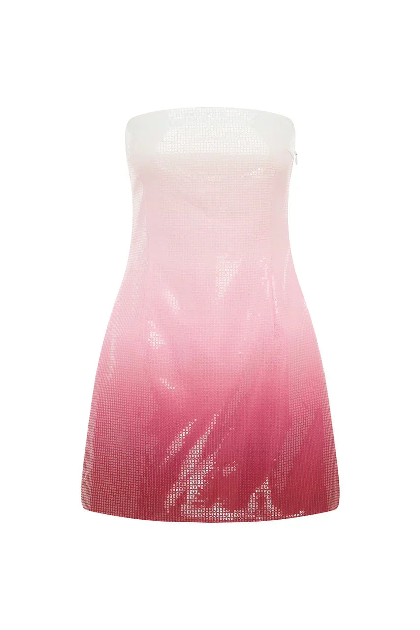 IBIZA STRAPLESS SEQUIN MINI DRESS - STRAWBERRY SHORTCAKE OMBRE