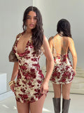 Salome Halter Cowl Neck Mini Dress Red Multi